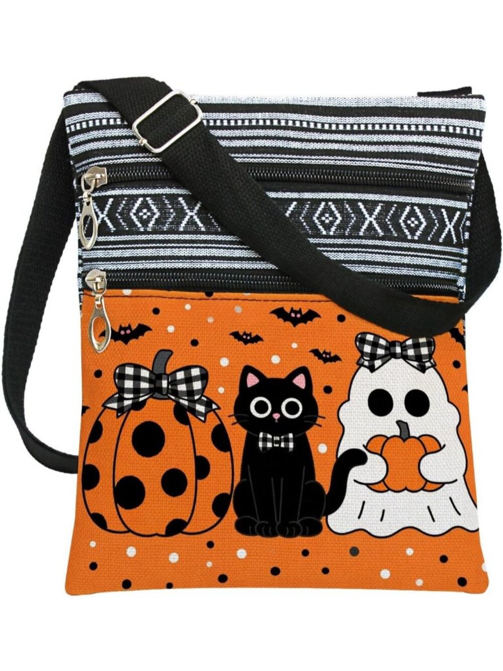 Womens Pumpkin Bat Halloween Pumpkin Bat Goth Skull Witch Crossbody Shoulder Bag